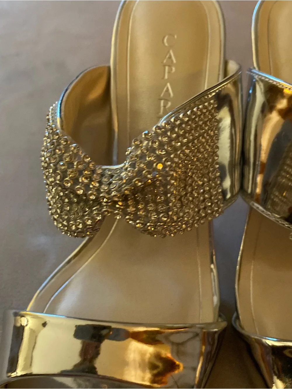 Caparros Harmony Silver Crystal Bow Slide Heels Size 6